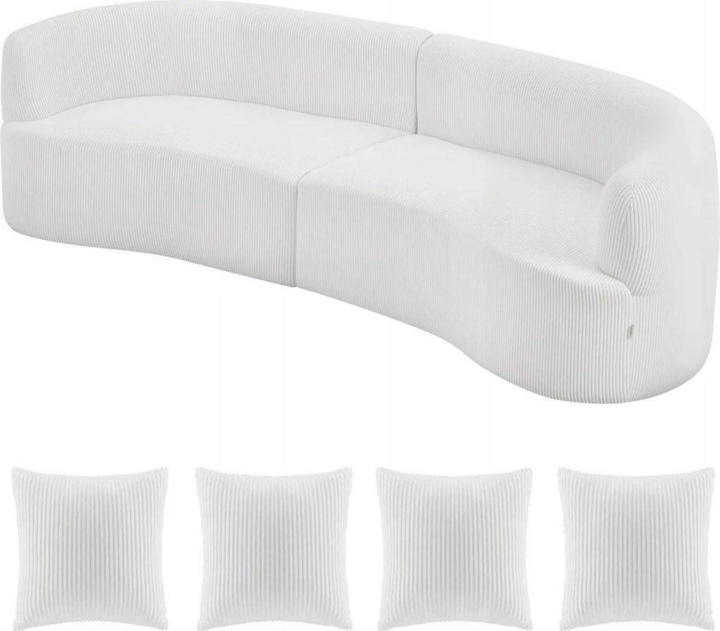 Vevor Pohovka 284 CM so 4 vankúšmi Zakrivená Biela Štruksová Tkanina