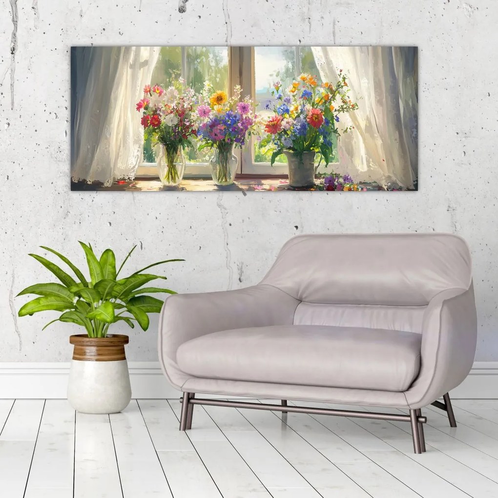 Obraz - Kytica pri okne (120x50 cm)
