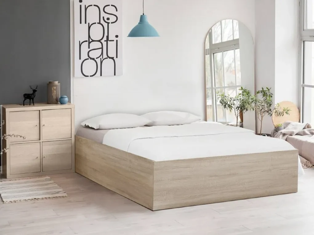 Posteľ BELLA 160 x 200 cm, dub sonoma Rošt: S lamelovým roštom, Matrac: Matrac Somnia 18 cm
