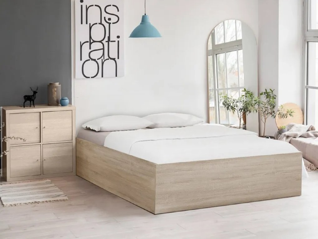 Posteľ BELLA 160 x 200 cm, dub sonoma Rošt: S latkovým roštom, Matrac: Matrac COCO MAXI 20 cm