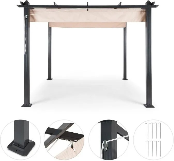 Blumfeldt Pantheon, pergola, prístrešok, 3 x 3 m, hliník, strieška proti slnku, polyester, béžová