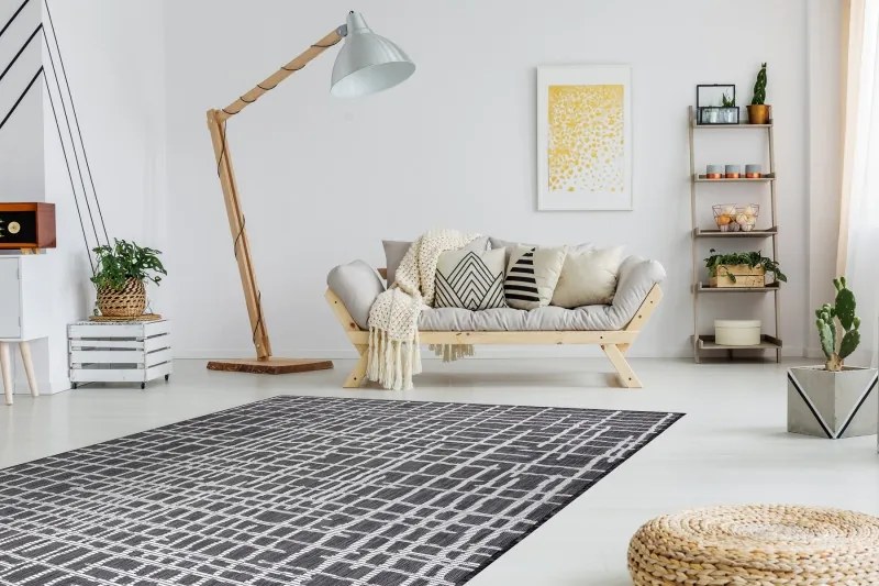 Dywany Łuszczów, Kusový koberec Sion Sisal Trellis 22144 black/ecru – na von aj na doma, 200x290, šedá, chodba / predsieň