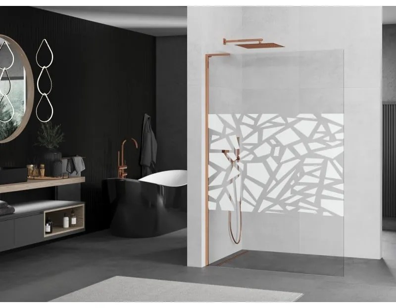 Mexen Kioto L, sprchová zástena Walk-In 70 x 200 cm, 8mm číre sklo biely vzor, ružové zlato profil, 800-070-103-60-85