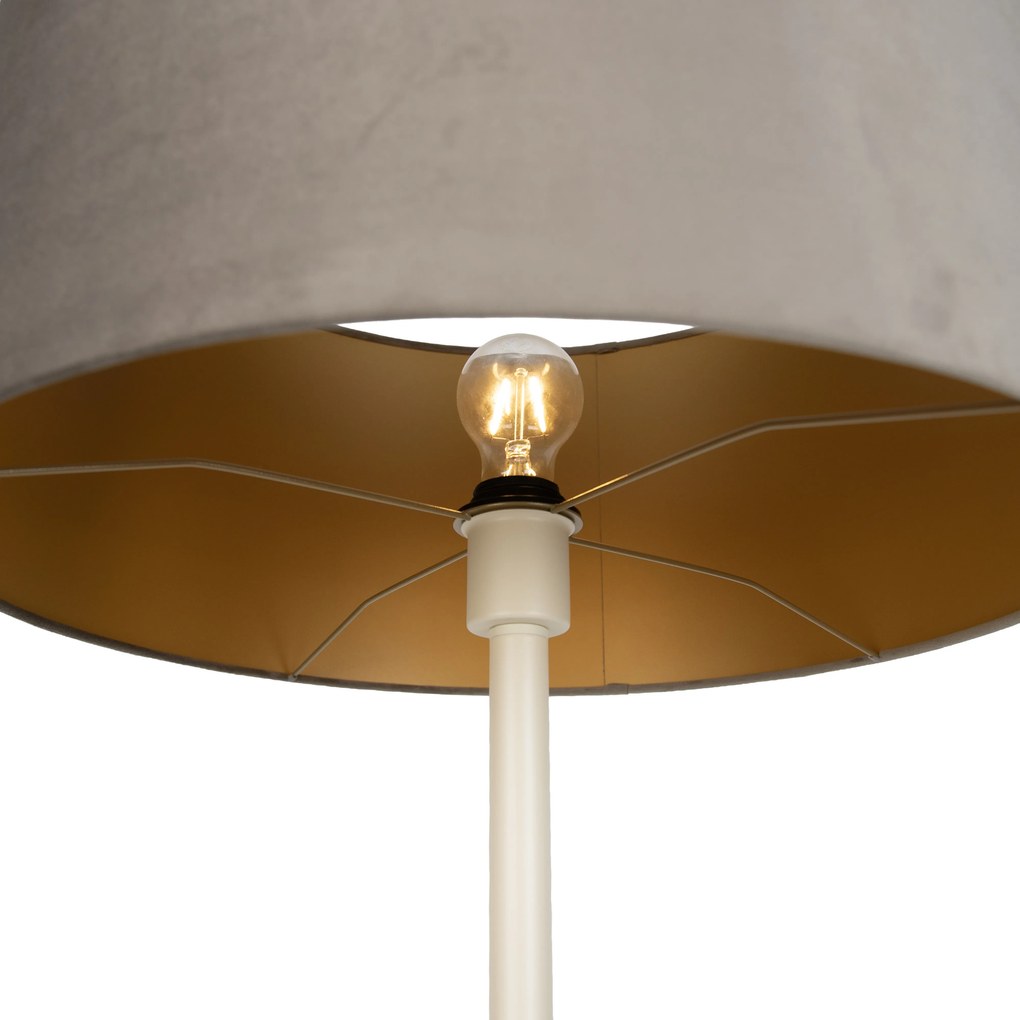 Japandi stojaca lampa béžová s taupe tienidlom a zlatým interiérom 50cm - Simplo