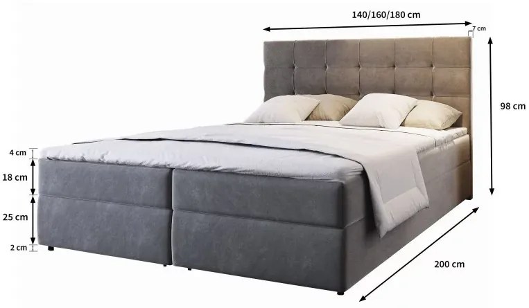 Čalúnená posteľ boxspring GLORIEN 140x200 cm purpurová Matrac: Matrac Bonell pružinový