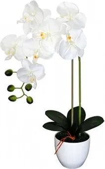 Umelá orchidea v kvetináči 7 kvetov, 55 cm, biela