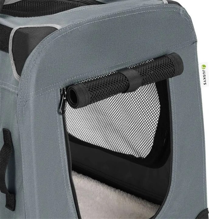 Skladací prepravný box pre psov, sivý, s posteľou, veľkosť M