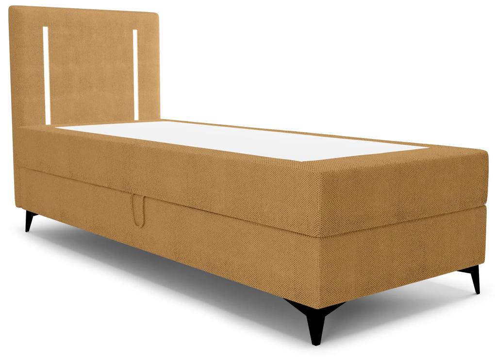 Jednolôžková posteľ 90 cm Ortega Comfort (horčicová) (s roštom a matracom, bez úl. priestoru) (s LED osvetlením). Vlastná spoľahlivá doprava až k Vám domov. 1082683