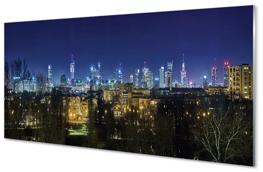 Sklenený obraz Nočná panoráma Varšavy 100x50 cm