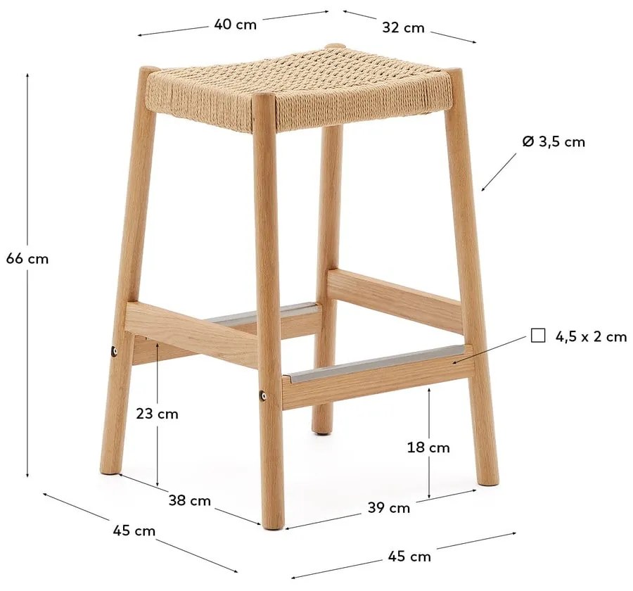 Barové stoličky z dubového dreva v prírodnej farbe v súprave 2 ks (výška sedadla 66 cm) Yalia – Kave Home
