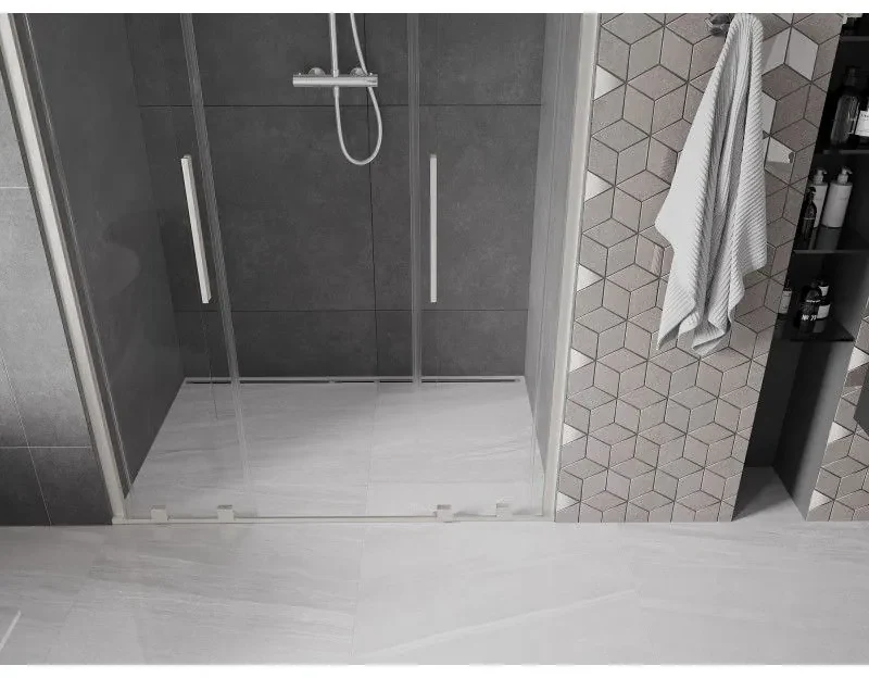 Mexen Velar Duo, posuvné sprchové dvere do otvoru 140 cm, 8mm číre sklo, brúsená oceľ, 871-140-000-02-97
