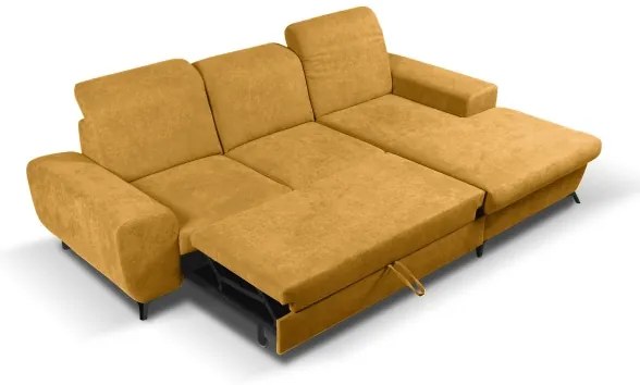 Rozkladacia rohová čalúnená sedacia súprava s úložným priestorom v tvare L ALTA, pravé prevedenie, žltá