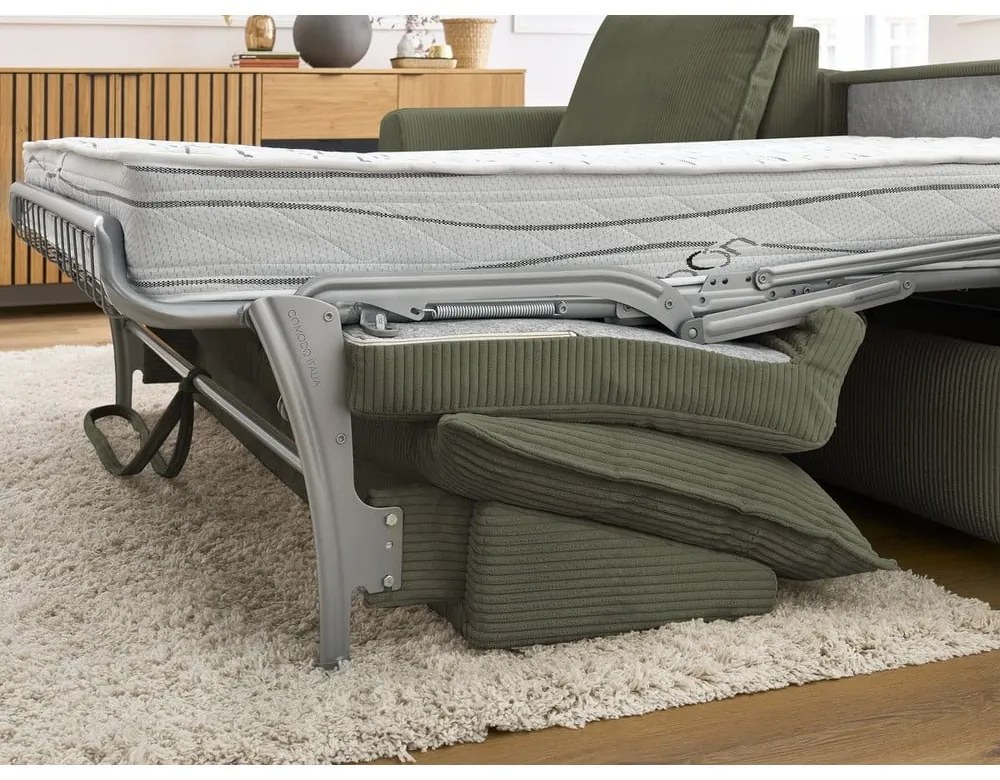 Zelená menčestrová rozkladacia rohová pohovka (variabilná) Augustin – Bobochic Paris