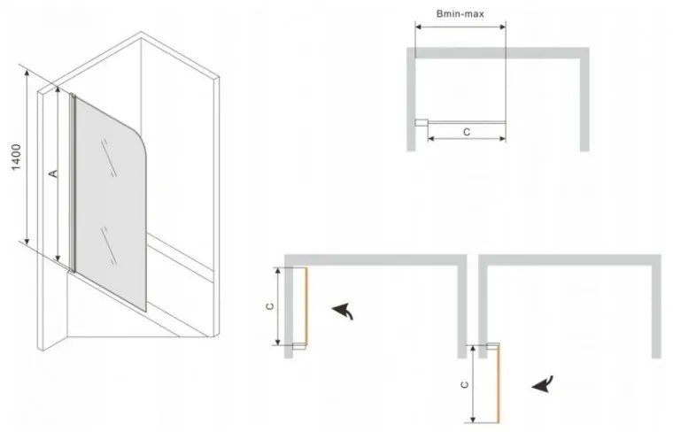 Vana Mexen Cube 170x80 cm s panelem bílá + jednokřídlá zástěna pohyblivá 80 x 140 cm III čirá/černá