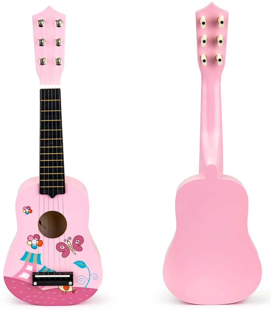 Detská gitara s drevenými kovovými strunami - ružová