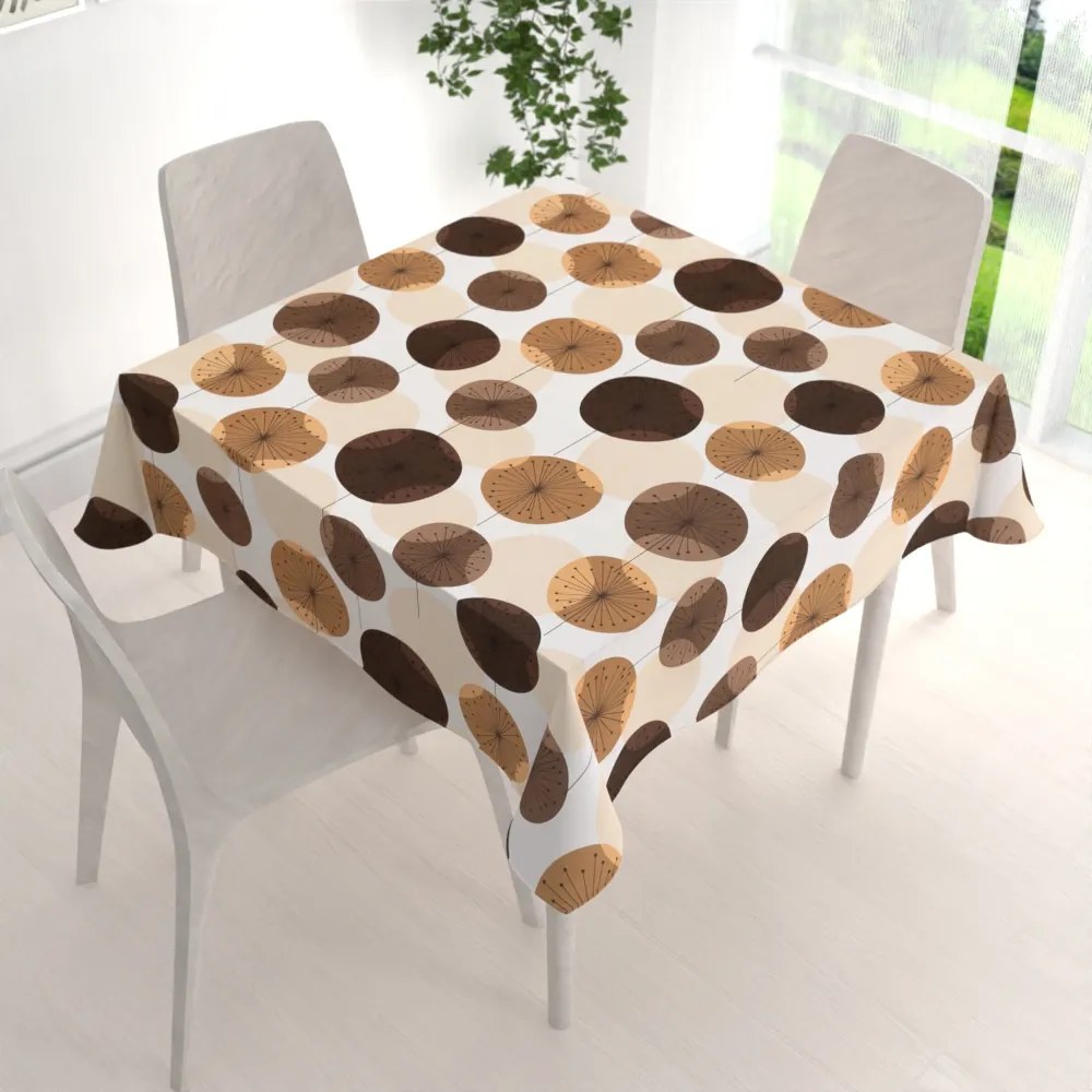 Biante Bavlnený štvorcový obrus Sandra SA-488 Hnedo-béžové designové púpavy 130x130 cm