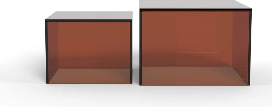 Hnedé sklenené konferenčné stolíky v súprave 2 ks 50x50 cm Dice – Actona