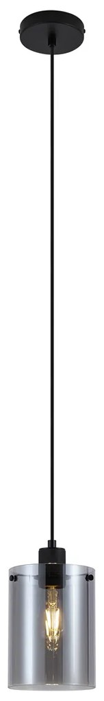 Dizajnové závesné svietidlo čierne s dymovým sklom - Domo