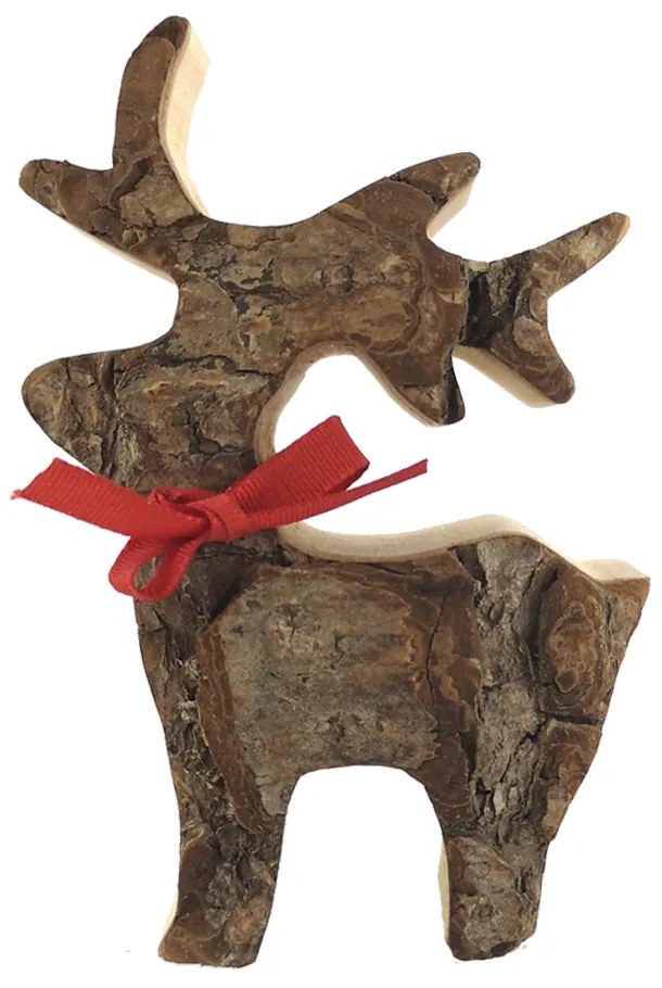 AMADEA Drevený jeleň s kôrou, masívne drevo, výška 11 cm