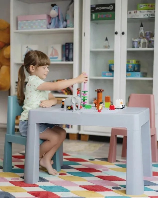 Detský stolček s dvoma stoličkami TEGGI MULTIFUN - šedý/ružový/tyrkysový
