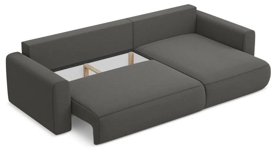 Tmavosivá zamatová rozkladacia/s úložným priestorom rohová pohovka (pravý roh/s leňoškou) Kapua – Makamii