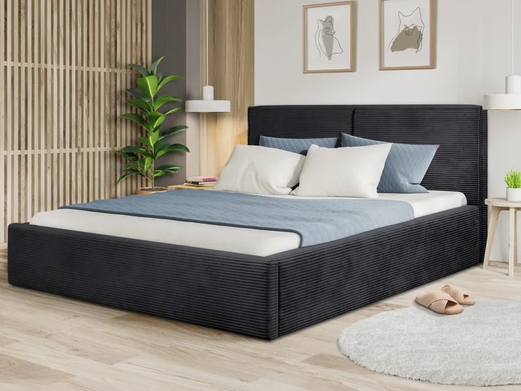 Posteľ Inez 180x200 cm, čierna štruktúrovaná látka