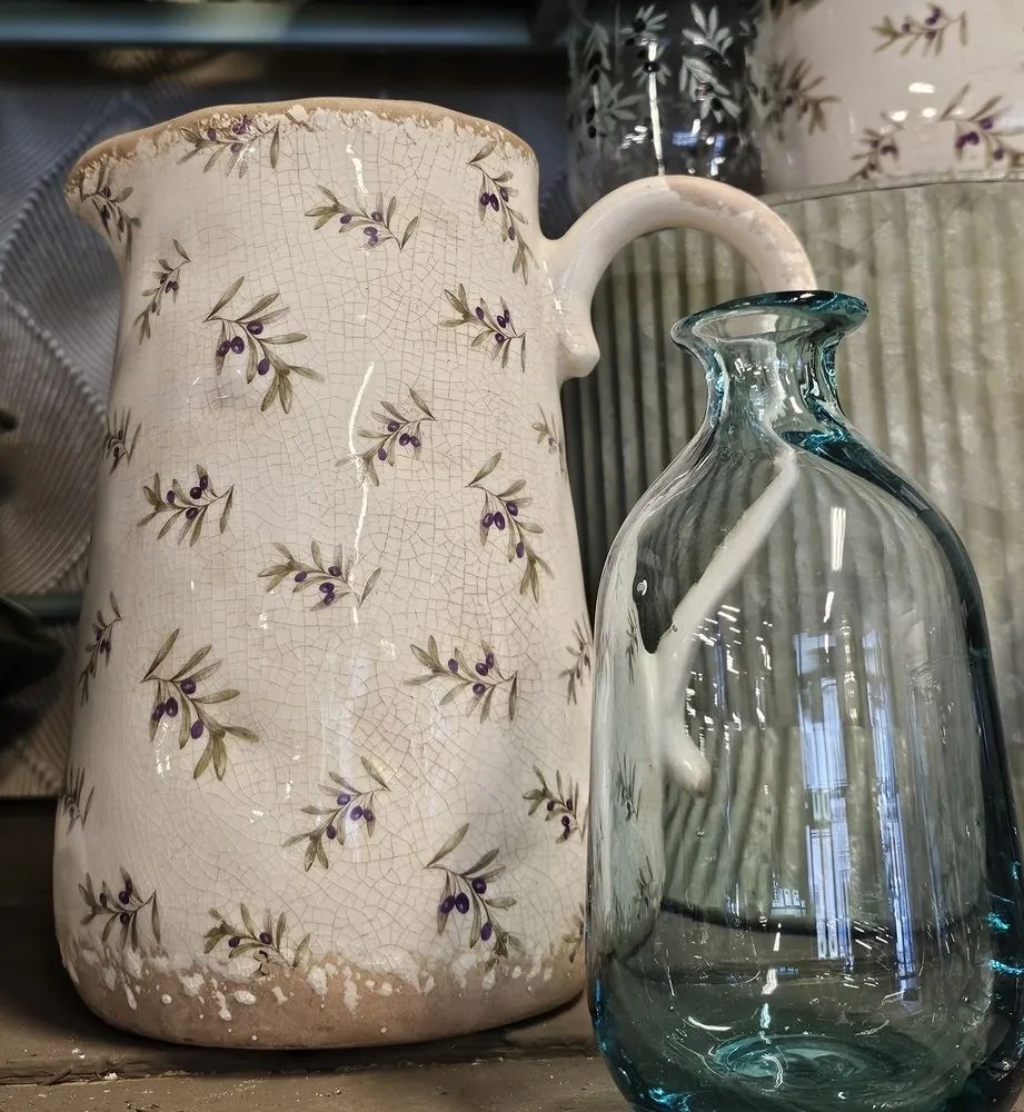 Béžový keramický džbán s olivami Olive Fields - 16*12*18 cm