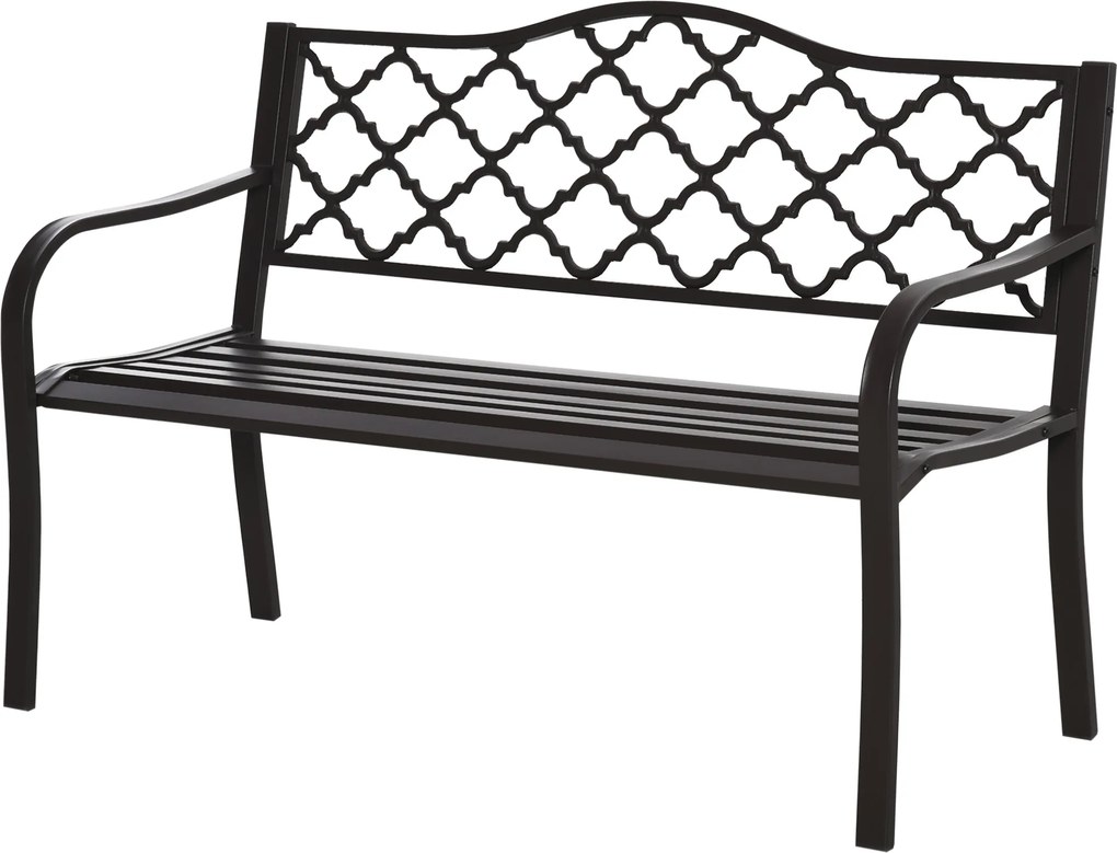 Záhradná lavica Outsunny v vidieckom štýle pre 3 osoby, 128L x 60W x 89H cm, antikorózna epoxy kovová, liatinová, hnedá | Aosom