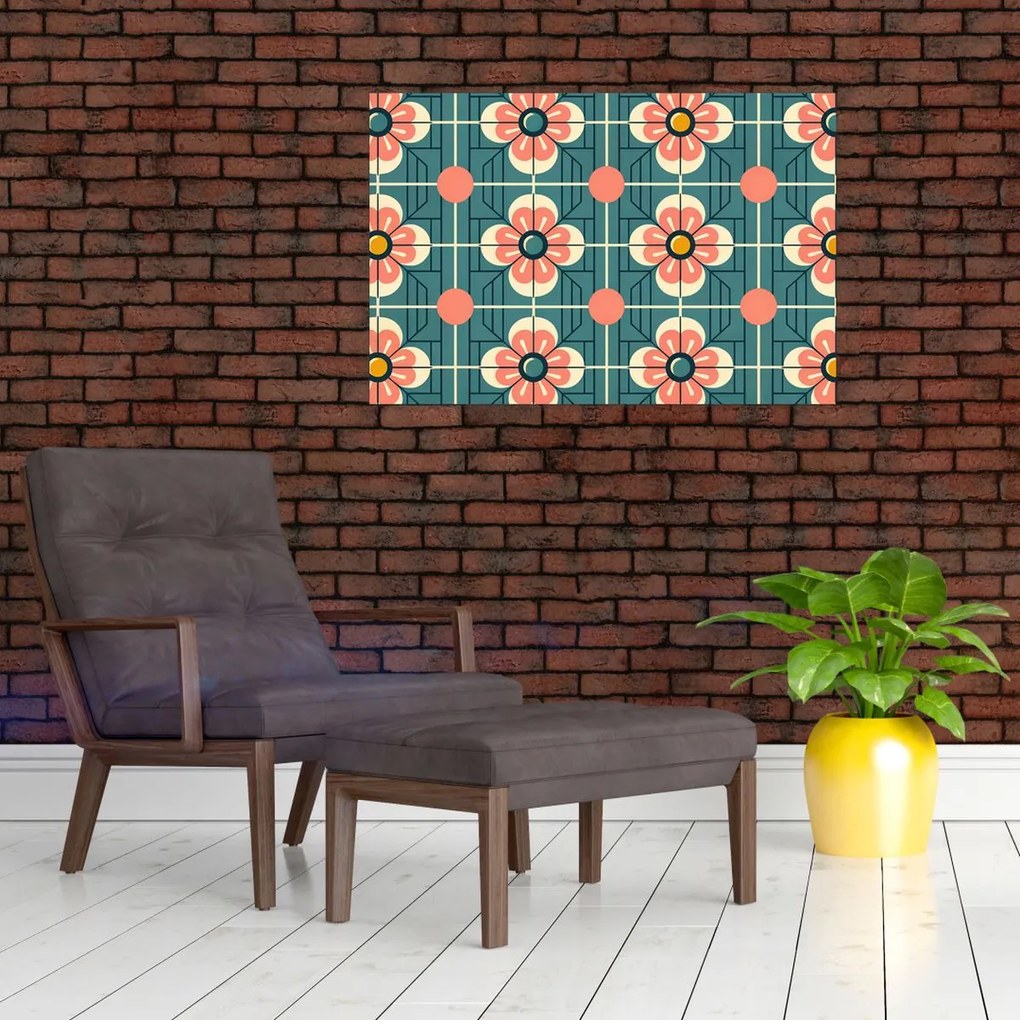 Obraz - Retro vzor s kvetmi (90x60 cm)