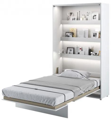 Vertikálna sklápacia posteľ s LED osvetlením políc a vonkajšej strany 120x200 CELENA - biela / lesklá biela