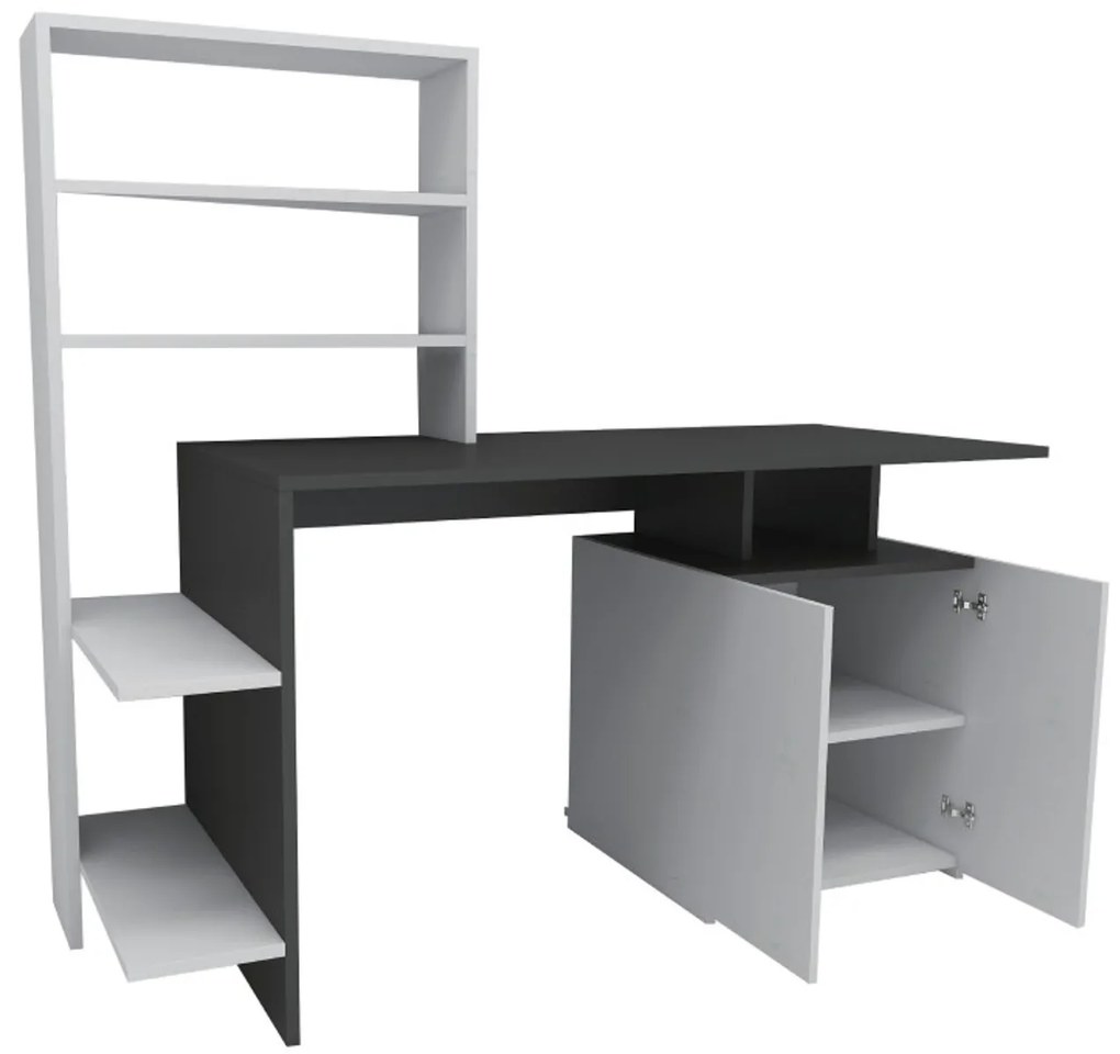 Písací stôl Melis s vstavaným regálom a skrinkou biela/antracit