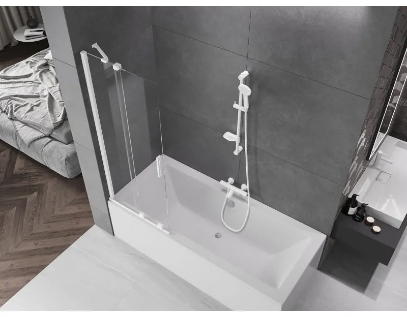 Mexen Velar, 2-krídlová posuvná vaňová zástena 75 x 150 cm, 8mm číre sklo, biely profil, 896-075-000-01-20