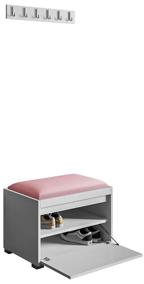 Nábytok do predsiene Konkor 60 + čalúnený nástenný panel Pag 60x30, Farby: biela, Farba čalúnenia:: ekokoža Soft 011 (čierna)