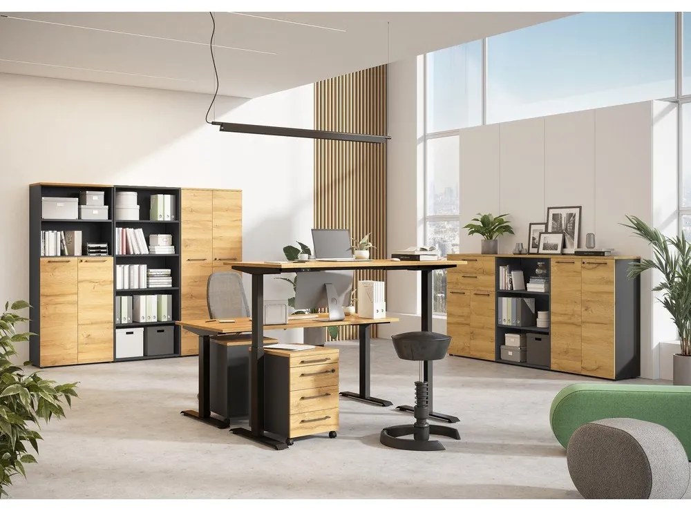 Polohovací pracovný stôl s elektricky nastaviteľnou výškou s doskou v dubovom dekore 80x160 cm Agenda – Germania