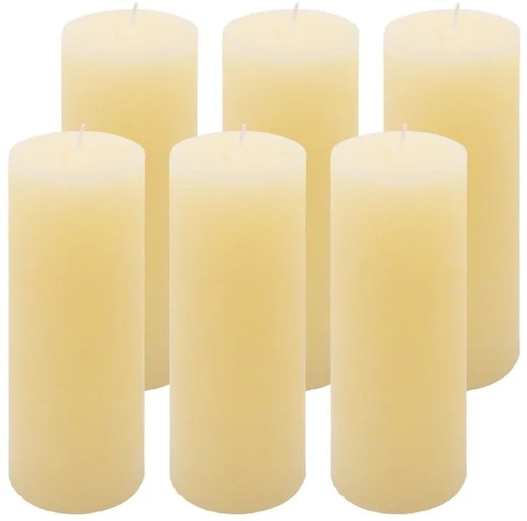 Krémová parafínová sviečka rustikálna 20 cm, 90 h, sada 6 ks