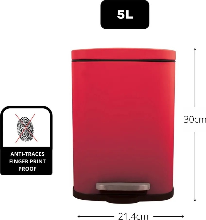 Červený nášľapný oceľový odpadkový kôš 5 l Akira – Spirella