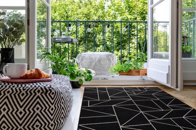 Koberec SIZAL FLOORLUX 20605 geometrický - čierny / strieborný