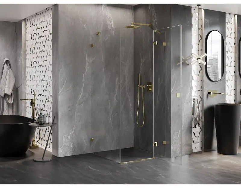 Mexen Lunar, 1-krídlový sprchový kút, pravý, 80 x 80 cm, 8mm číre sklo, zlatý profil, 834-080-080-50-00-P
