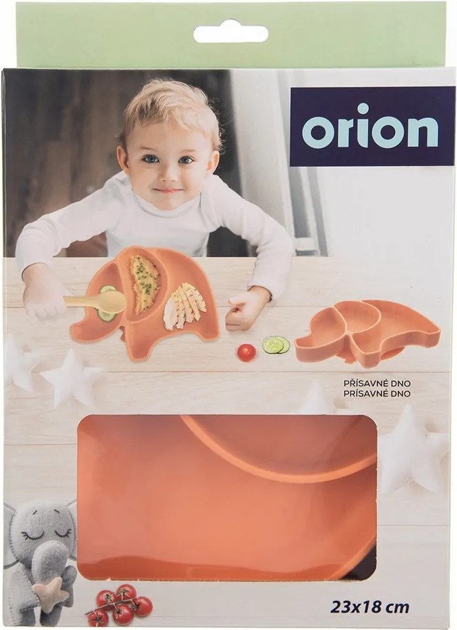 Oranžový silikónový detský tanier 18x23 cm Elephant – Orion