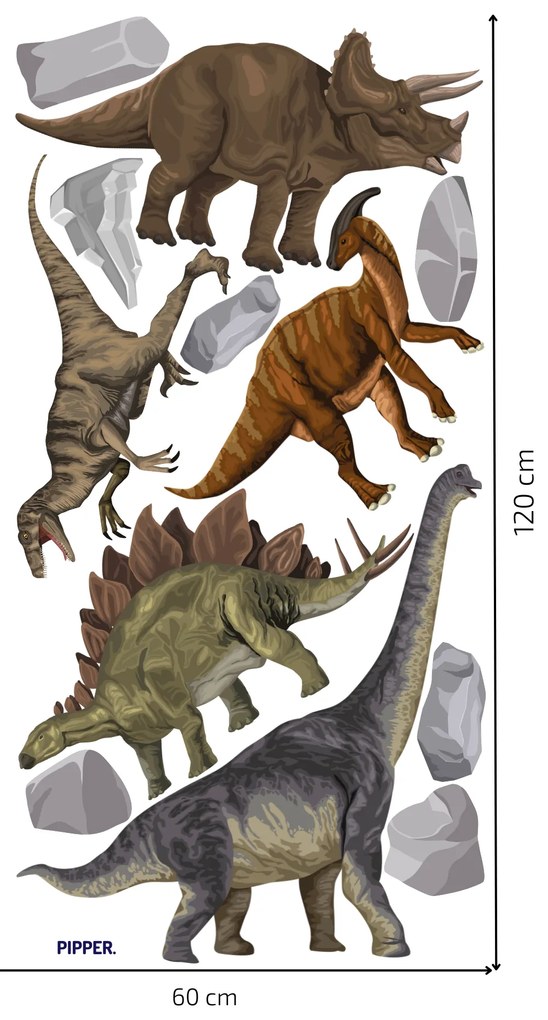 PIPPER. Textilná nálepka na stenu "Dinosaury"