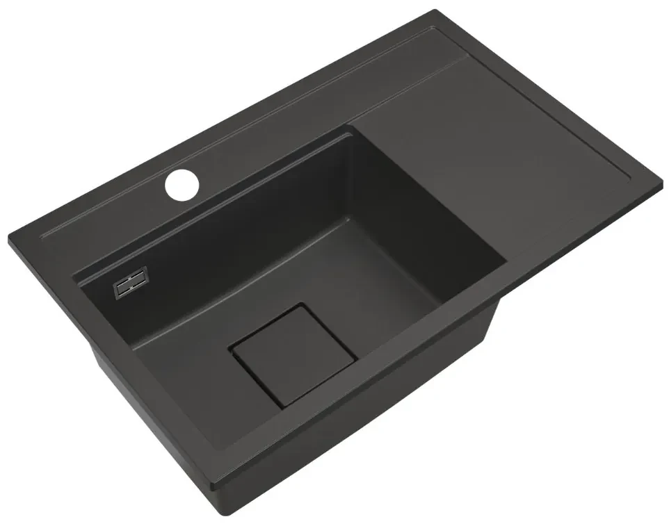Gamma Quadro 8151, 1-komorový granitový drez 800x500x220 mm, čierna, GMA-ZLE000184
