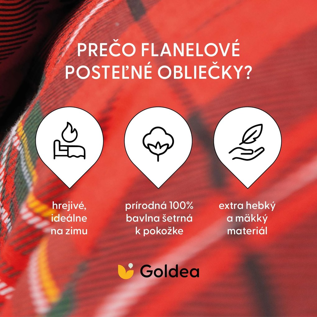 Goldea flanelové posteľné obliečky - červené káro 140 x 200 a 70 x 90 cm