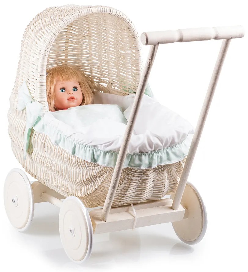 Kočík prútený pre bábiku bielený Nukke III.š. 44x hl. 26 x v. 16/38(cm)