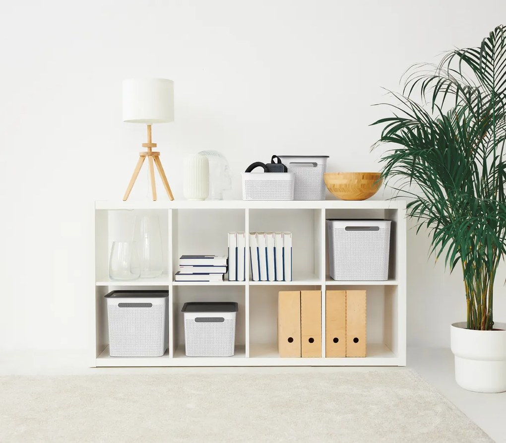 Úložný box s rúčkami BRISEN 7l, 26x18x21cm, biely S vekom / Bez veka: Bez veka