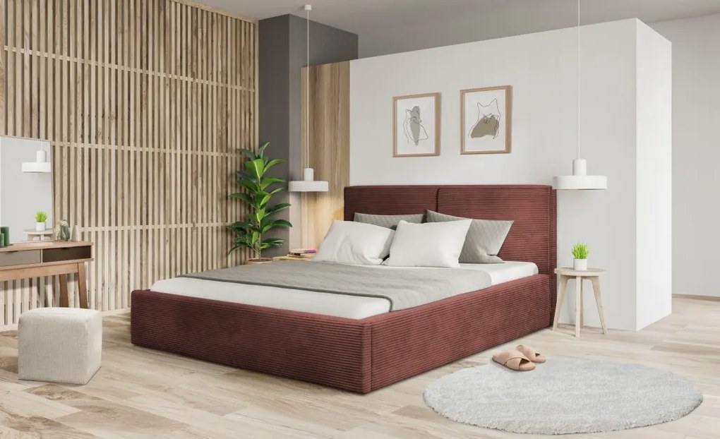 Posteľ Inez 180x200 cm, terracota štruktúrovaná látka