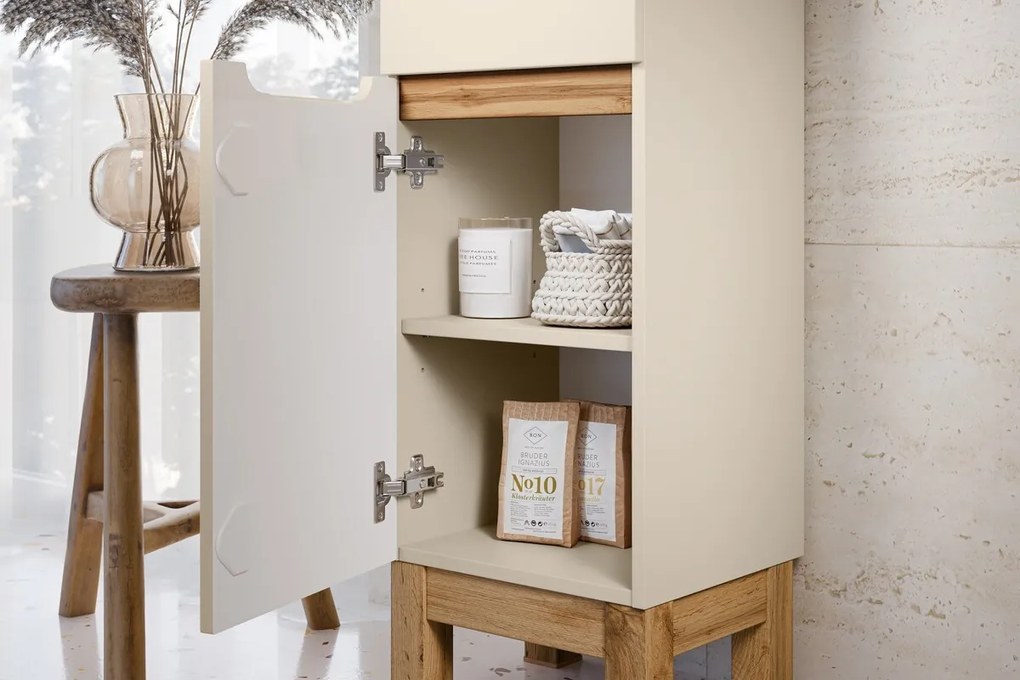 Kúpeľňová skrinka Bali s doskou 35 cm kašmírová/dub wotan