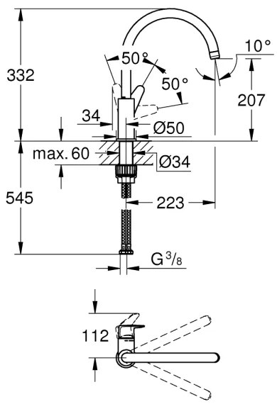 GROHE 31536001 - Drezová batéria BAUCURVE 332 mm, lesklý chróm