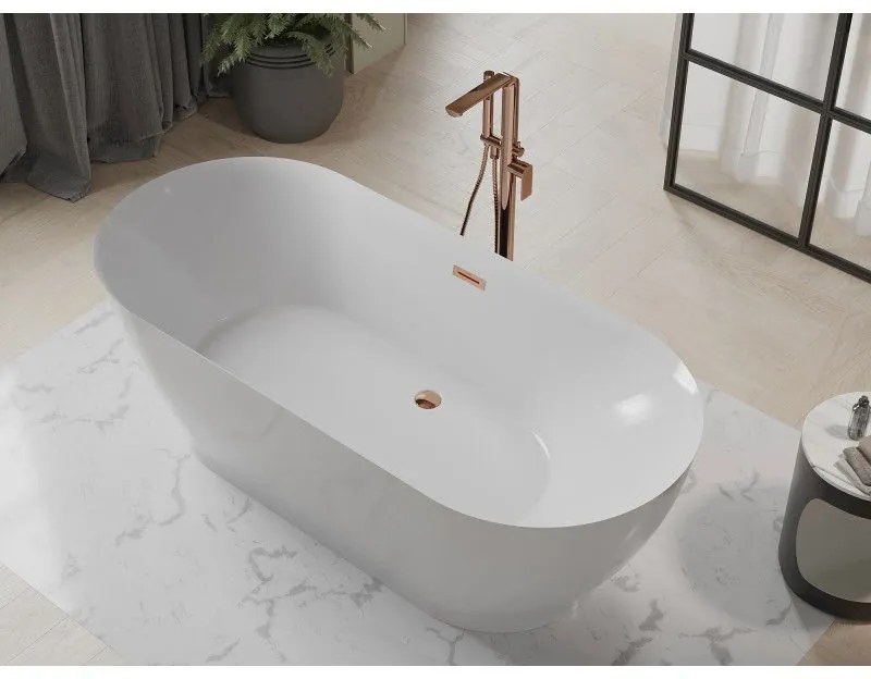 Mexen Roxy, voľne stojaca vaňa 180 x 85 cm, biela, ružové zlato prepad, 51201808500-60