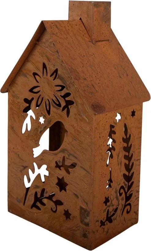 Hrdzavý svietnik v tvare domčeka Rustic Charm - 11*15*26 cm