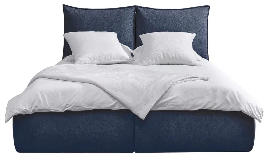 Tmavomodrá čalúnená dvojlôžková posteľ s úložným priestorom a roštom 160x200 cm Garancia – Bobochic Paris